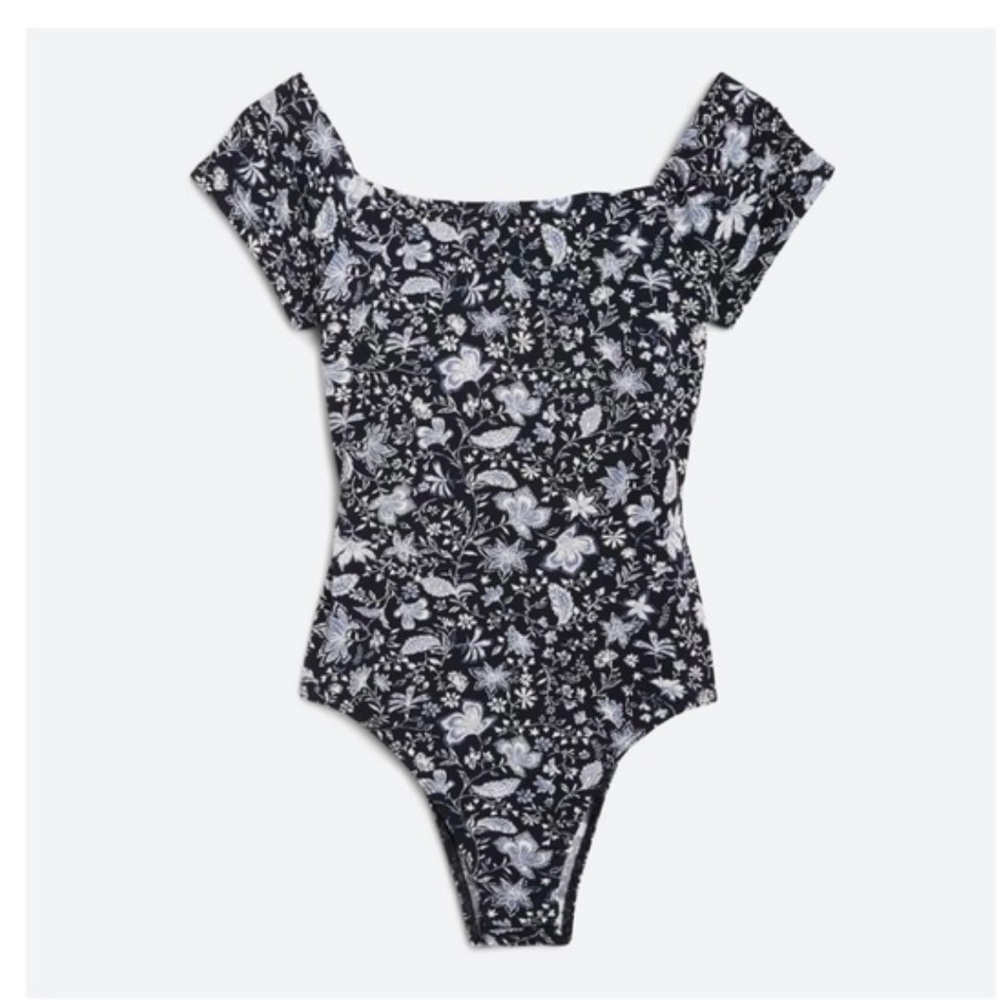 LUSH Floral Navy Off the Shoulder Bodysuit